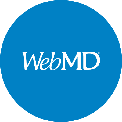 White WebMD logo text centered inside a solid bright blue circle on a white background.